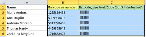 Copy the barcodes into your Excel list with the names
