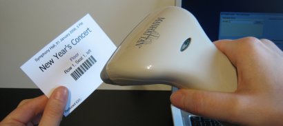 Copy protected barcode tickets are checked with a simple barcode scanner and the result is displayed on the screen.