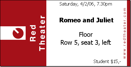 Ticket printed on a customized ticket from a print shop