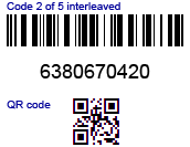 Ticket number as Code 2 of 5 interleaved barcode (top) and QR code (bottom)
