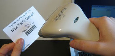 Check the barcode tickets with a simple barcode scanner or webcam.